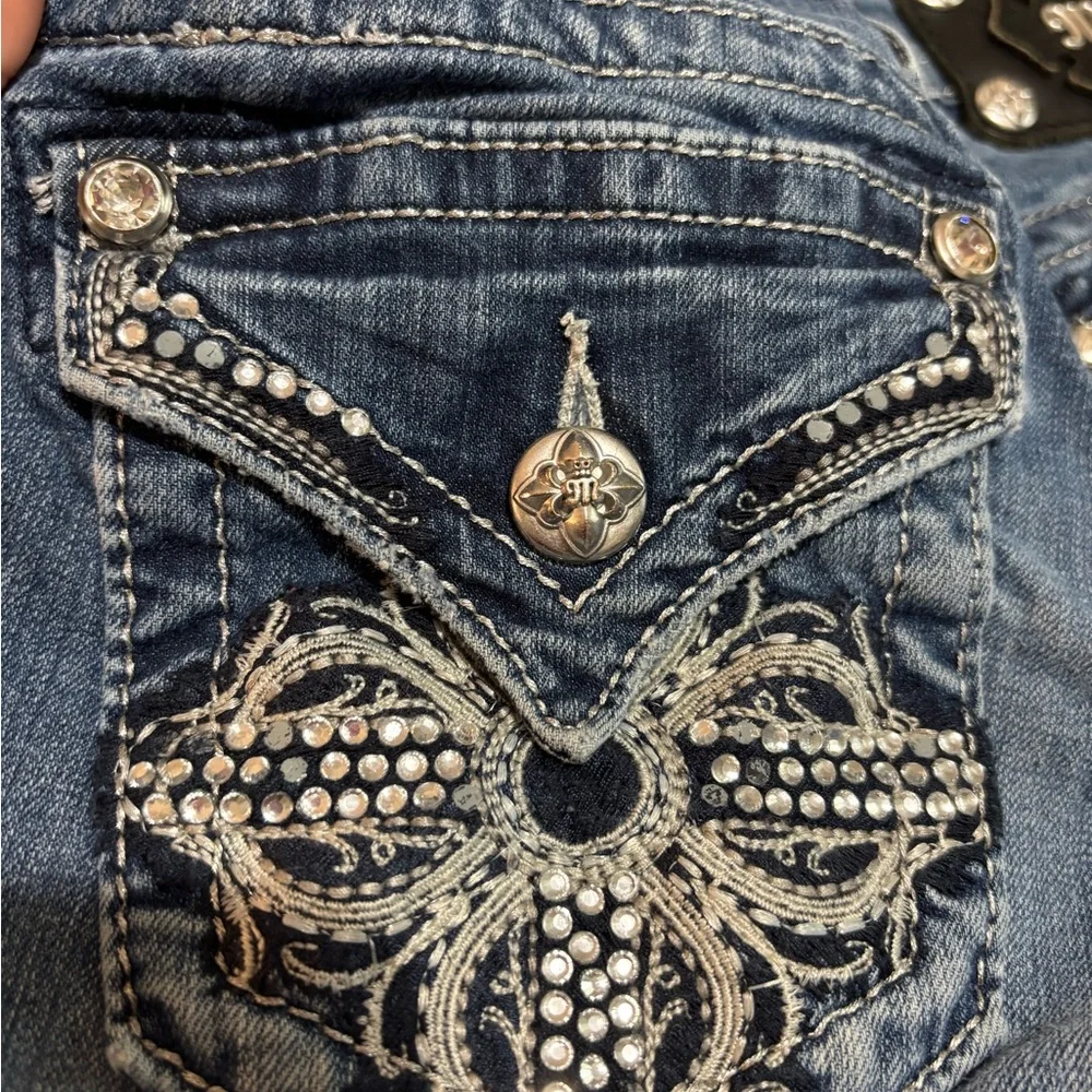 Miss Me Blue Skinny Jeans with Embroidered Back - Picture 2 of 7